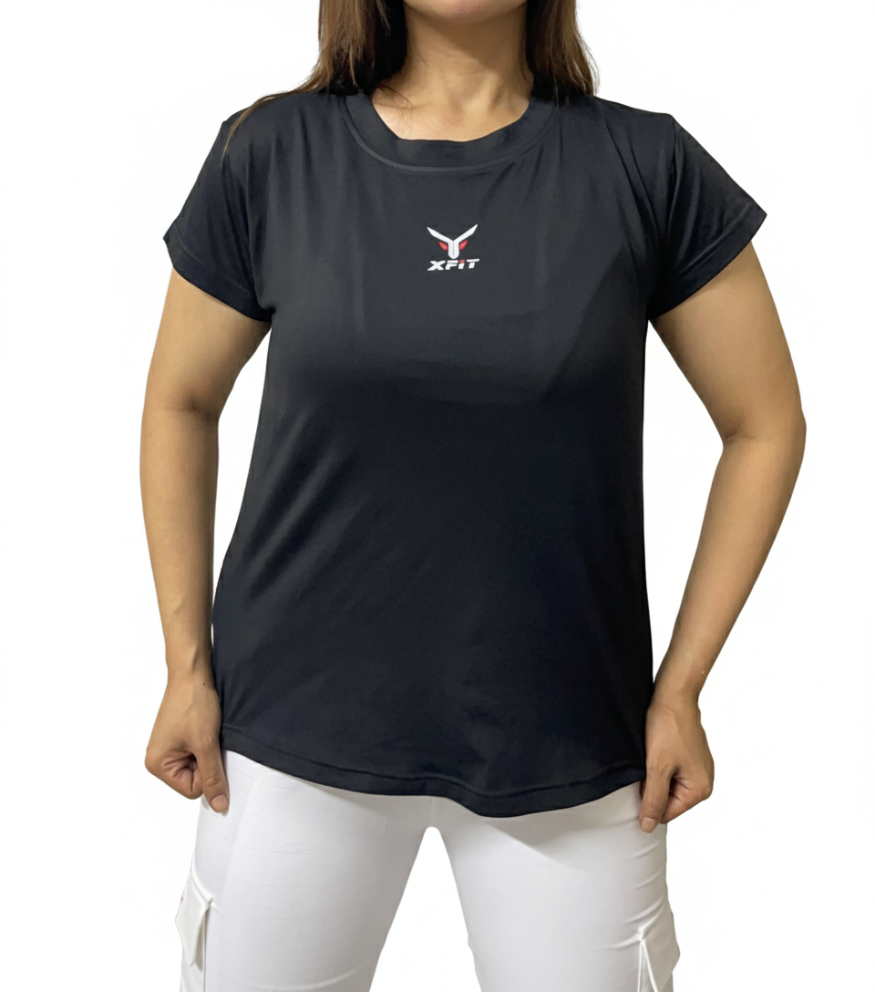 Crew Neck Black Workout Tee For Running And Training