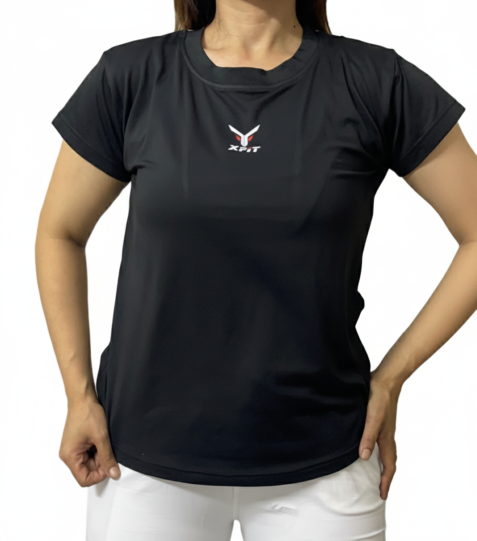 Crew Neck Black Workout Tee For Running And Training