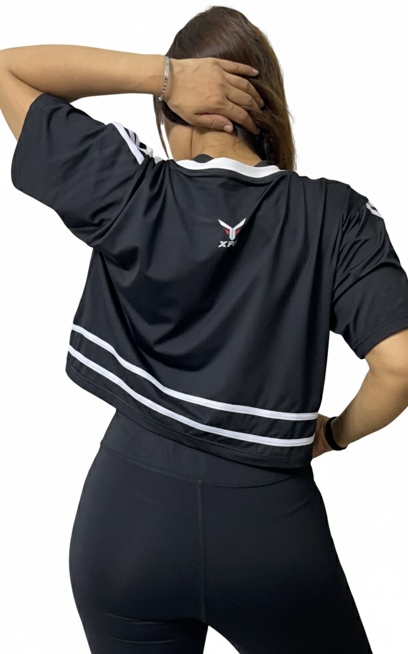 Boxy Fit White Stripe Sleeve Gym Tee