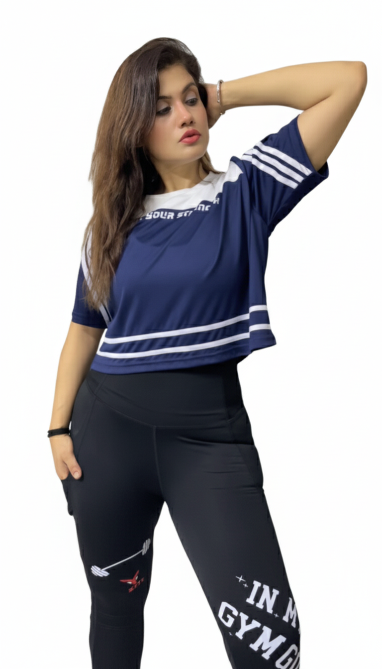 Boxy Fit White Stripe Sleeve Gym Tee