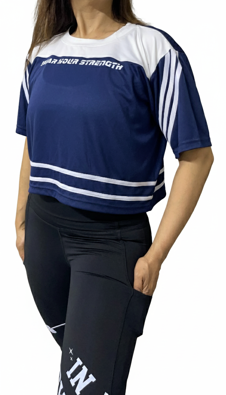 Boxy Fit White Stripe Sleeve Gym Tee