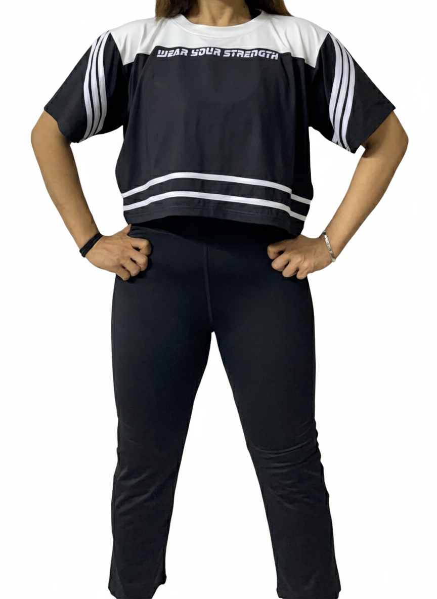 Boxy Fit White Stripe Sleeve Gym Tee