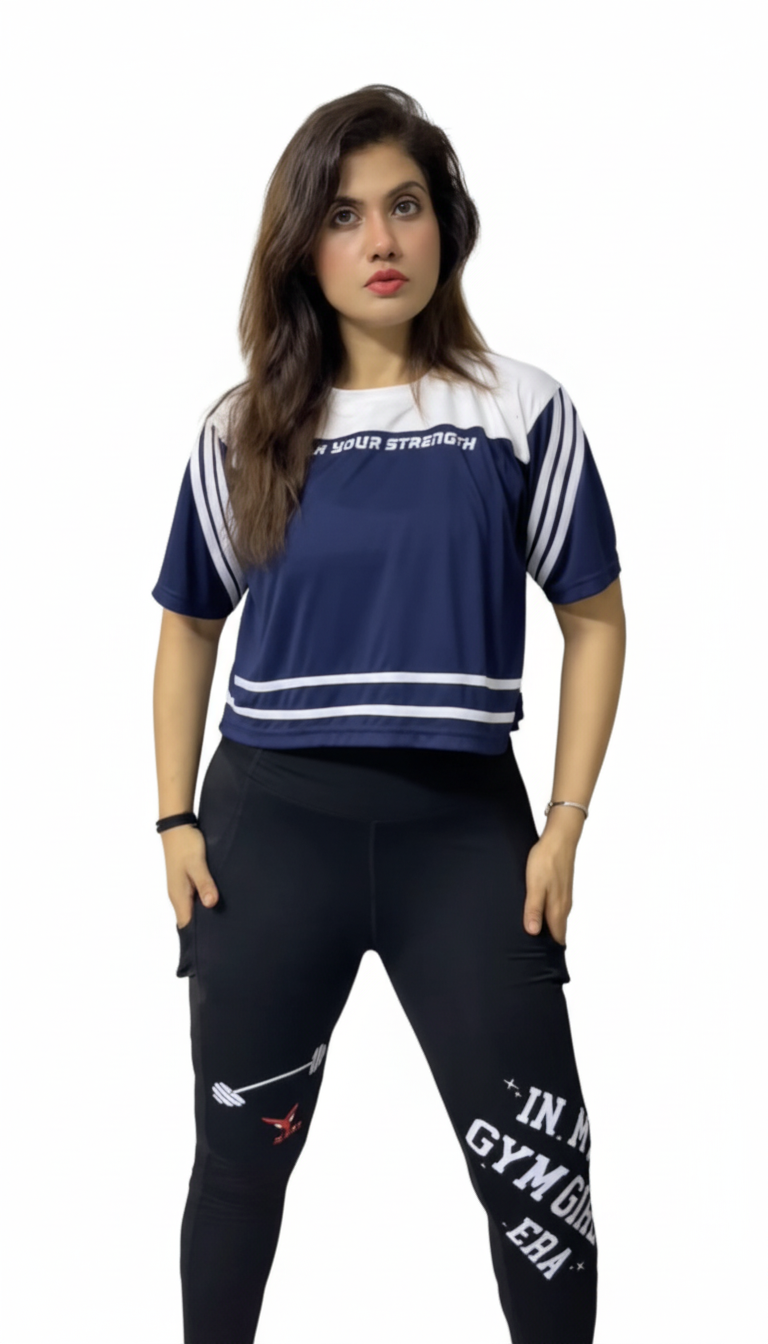 Boxy Fit White Stripe Sleeve Gym Tee