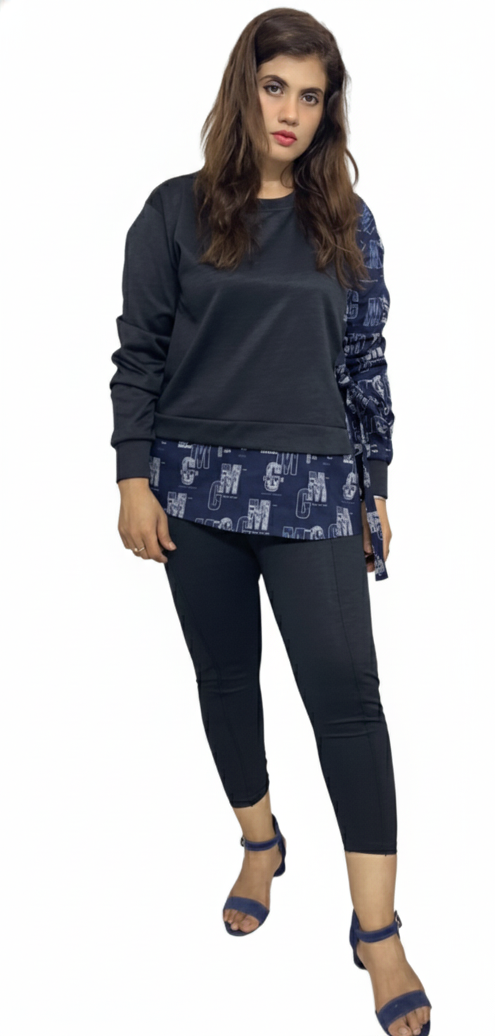 Black Side-Tie Monogram Layered Top