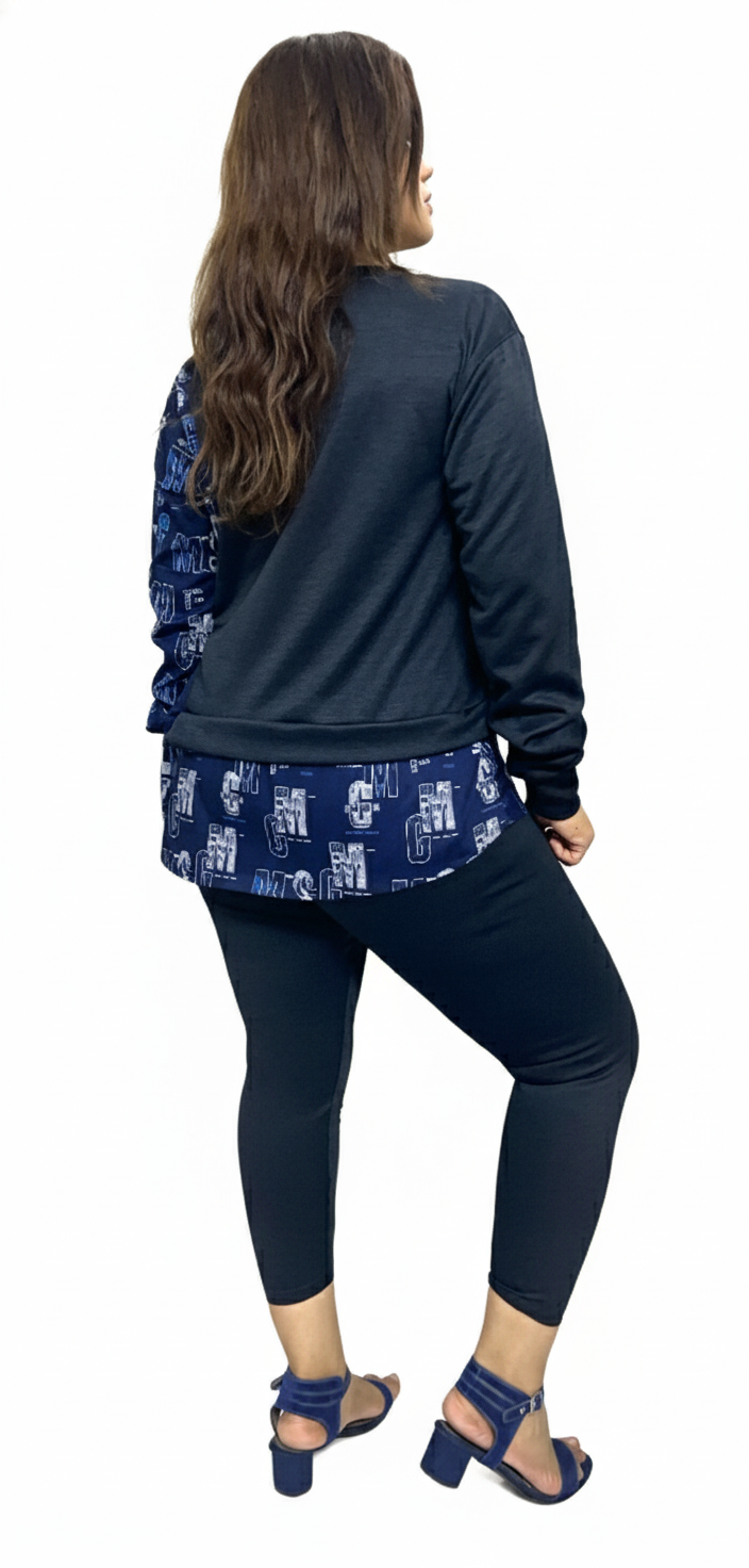 Black Side-Tie Monogram Layered Top