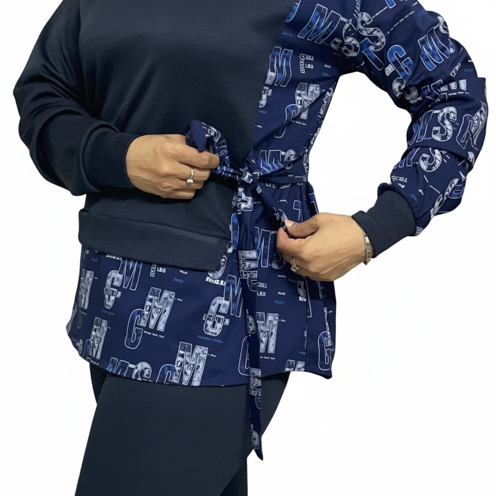 Black Side-Tie Monogram Layered Top