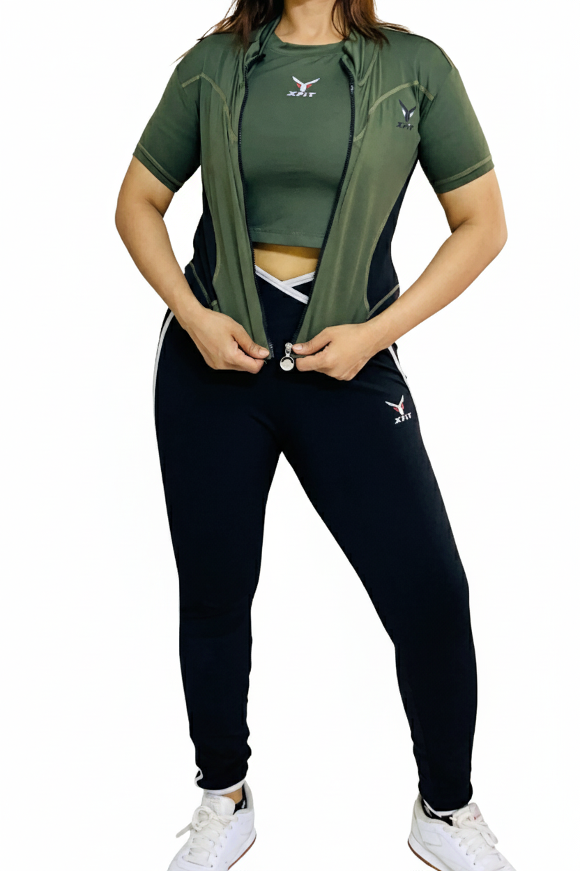 Short-Sleeve Performance Crop Top with Jacket