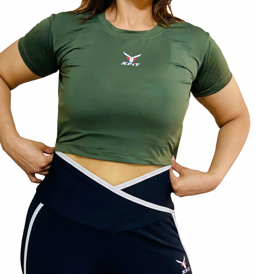 Short-Sleeve Performance Crop Top with Jacket