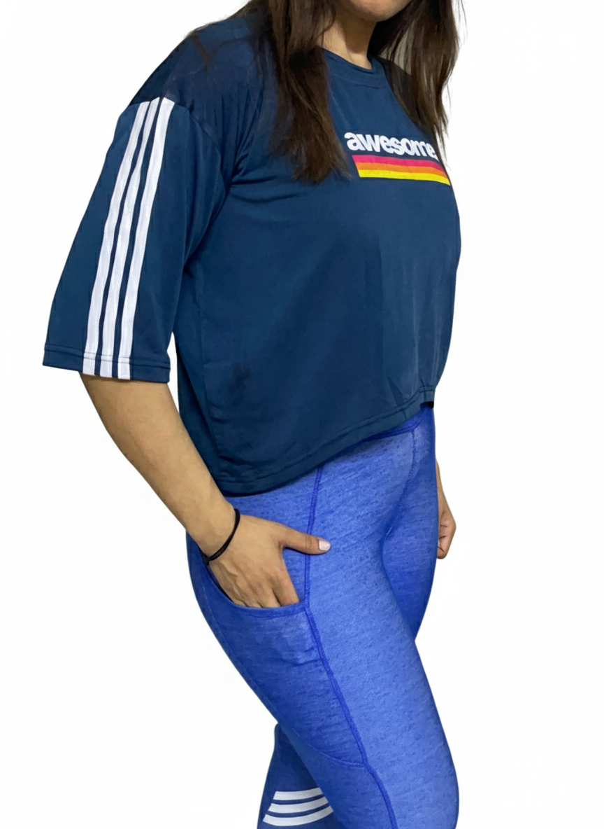Cropped T-Shirt with Awesome Graphic and Sleeve Stripes