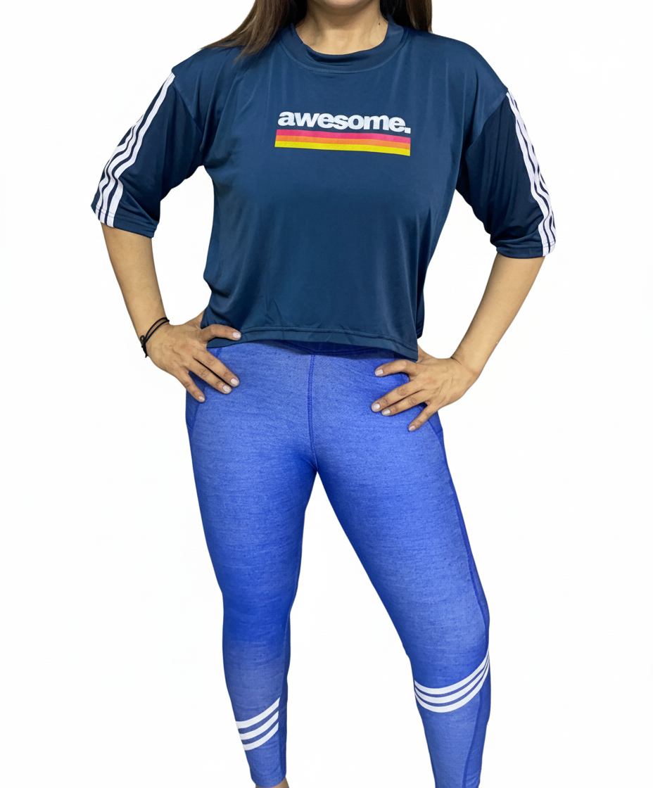 Cropped T-Shirt with Awesome Graphic and Sleeve Stripes