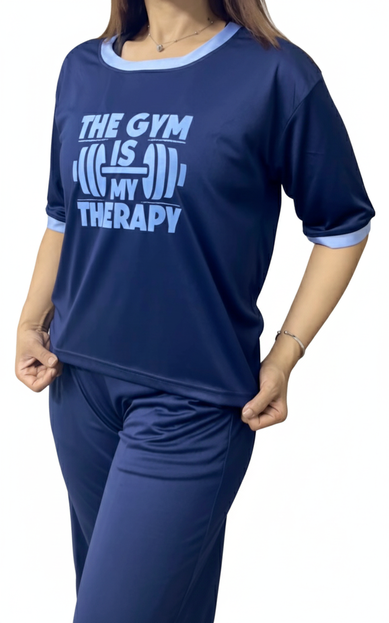 Motivational Barbell Slogan Workout Tee with Flared Trouser