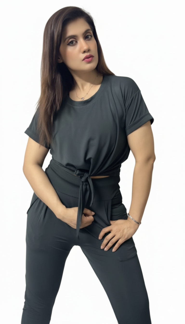 Tie-Front Cropped T-Shirt with Trouser