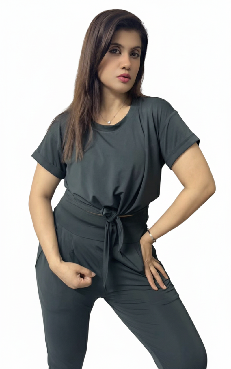 Tie-Front Cropped T-Shirt with Trouser