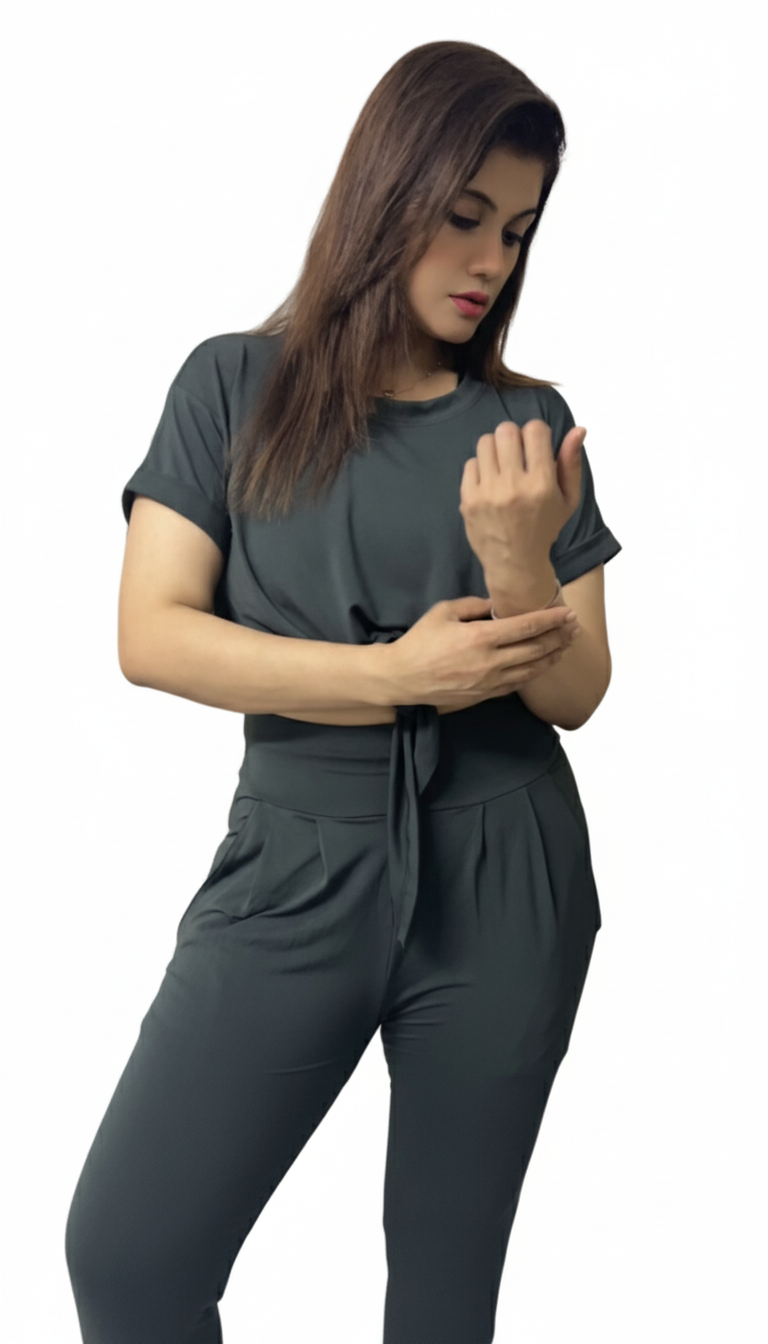 Tie-Front Cropped T-Shirt with Trouser