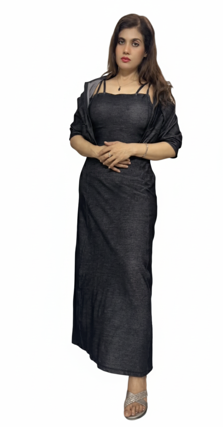 Sleeveless Maxi Dress With Collared Zip Up Jacket set