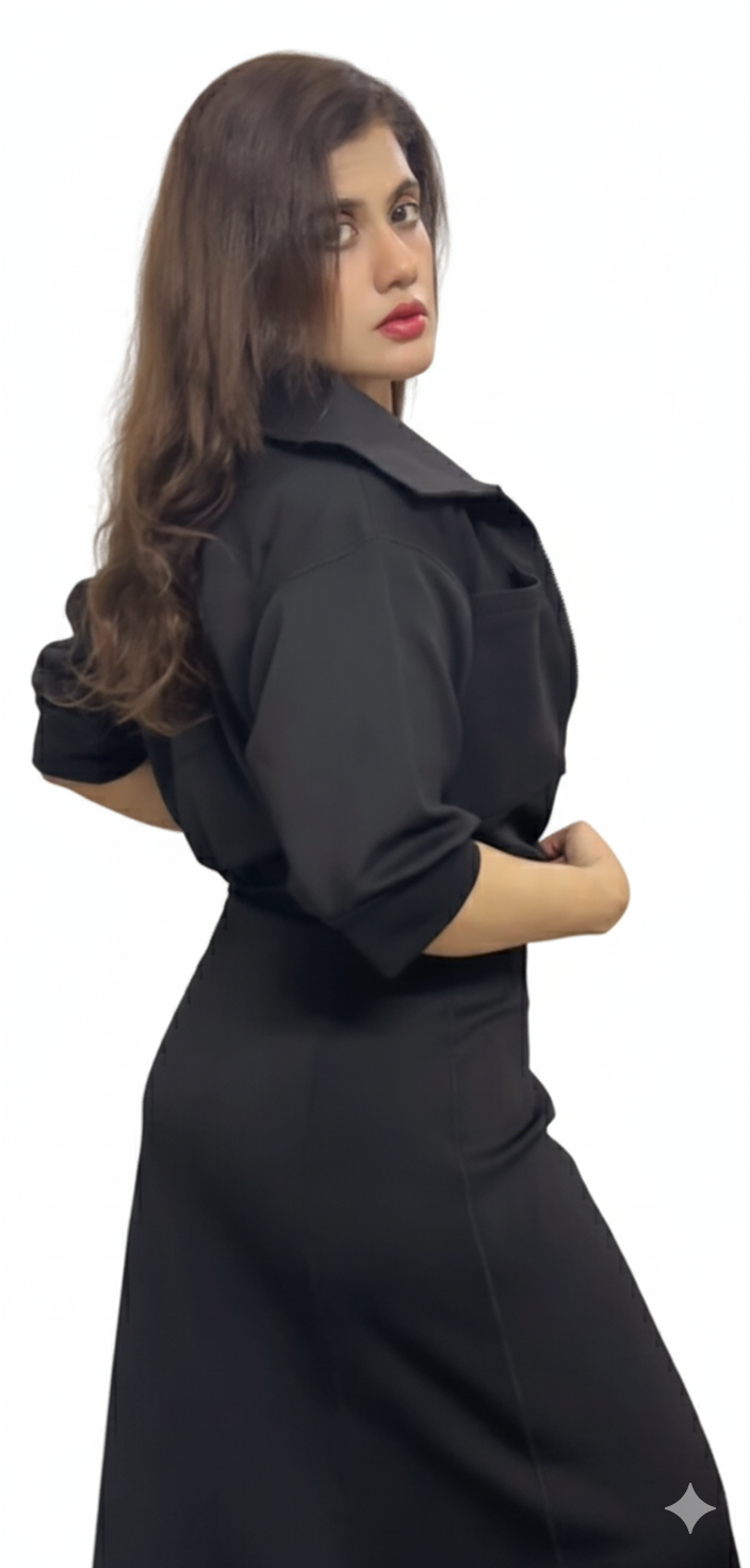 Sleeveless Maxi Dress With Collared Zip Up Jacket set