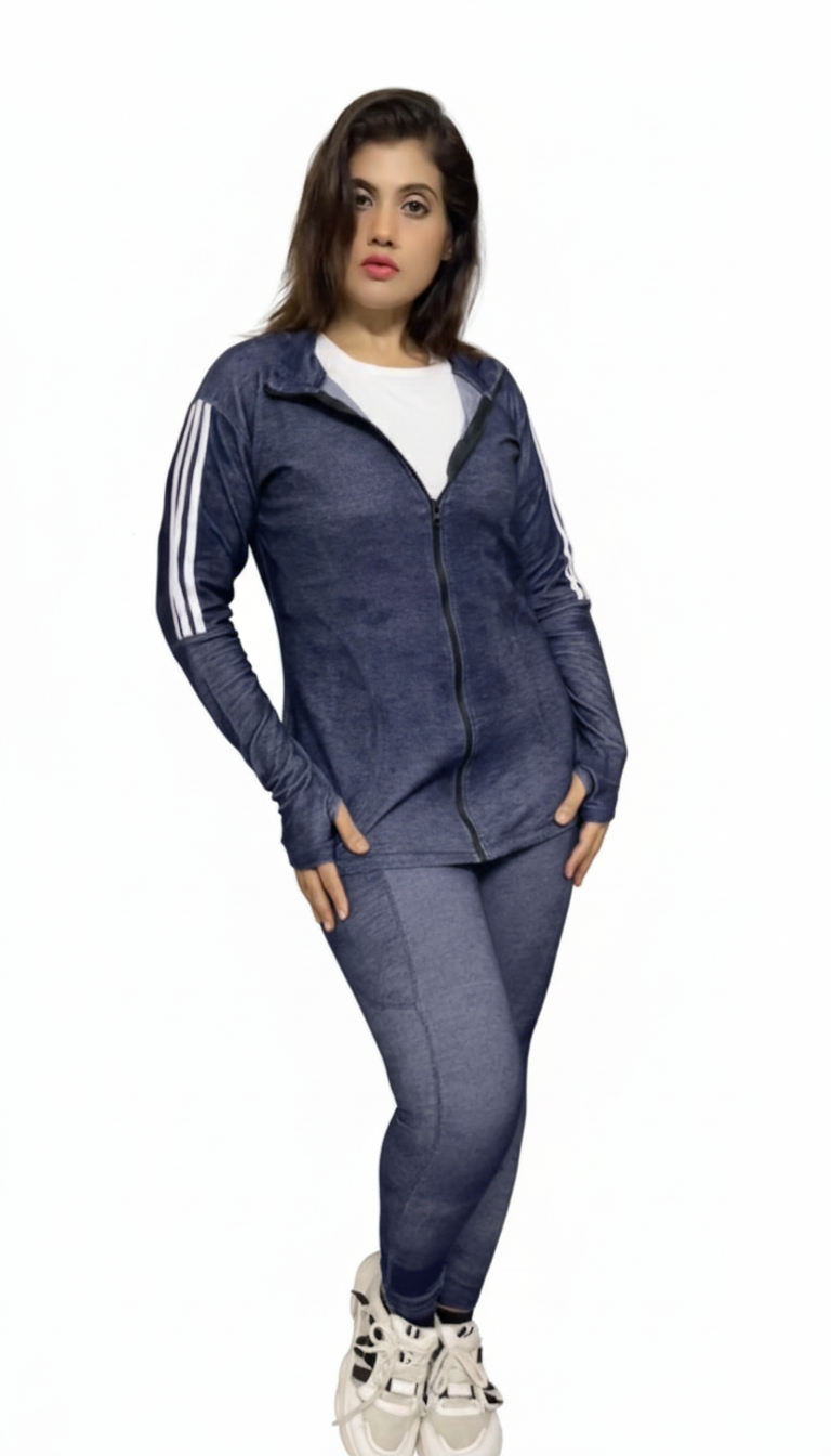 Textured Blue Zip-Up Athleisure Co-Ord