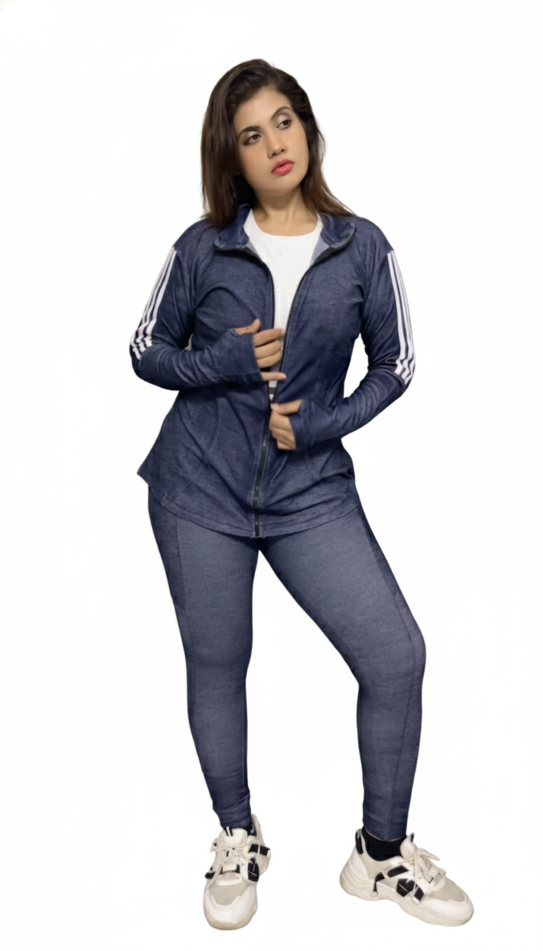 Textured Blue Zip-Up Athleisure Co-Ord