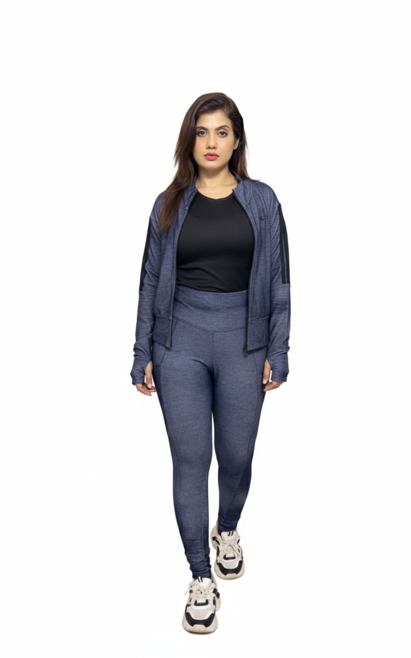 Textured Blue Zip-Up Athleisure Co-Ord