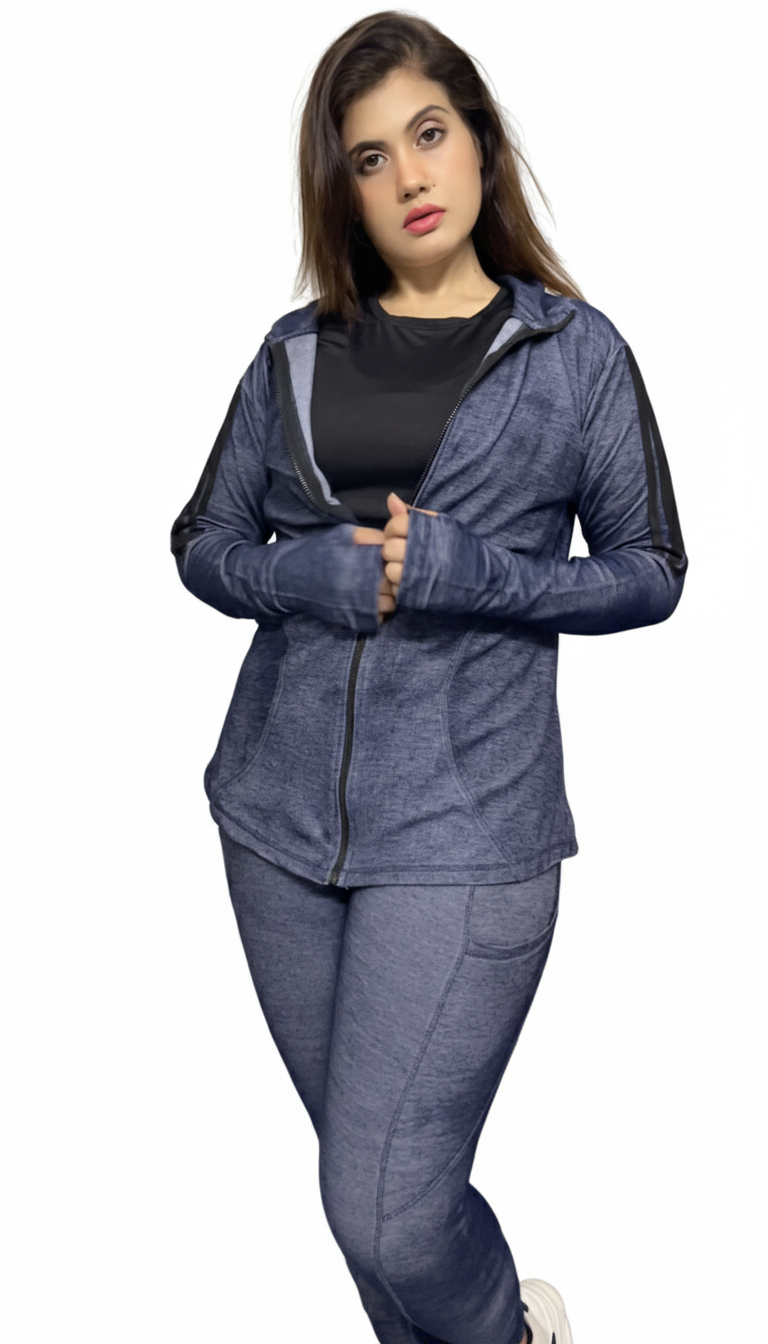 Textured Blue Zip-Up Athleisure Co-Ord