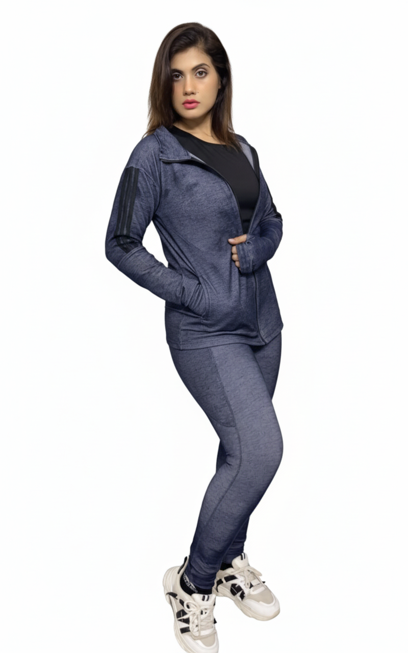 Textured Blue Zip-Up Athleisure Co-Ord