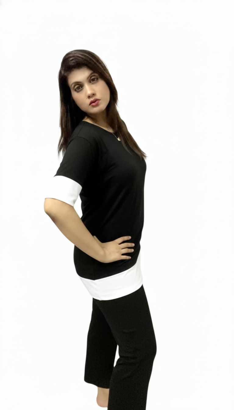 Women's Navy Blue & White Comfort Tunic Set