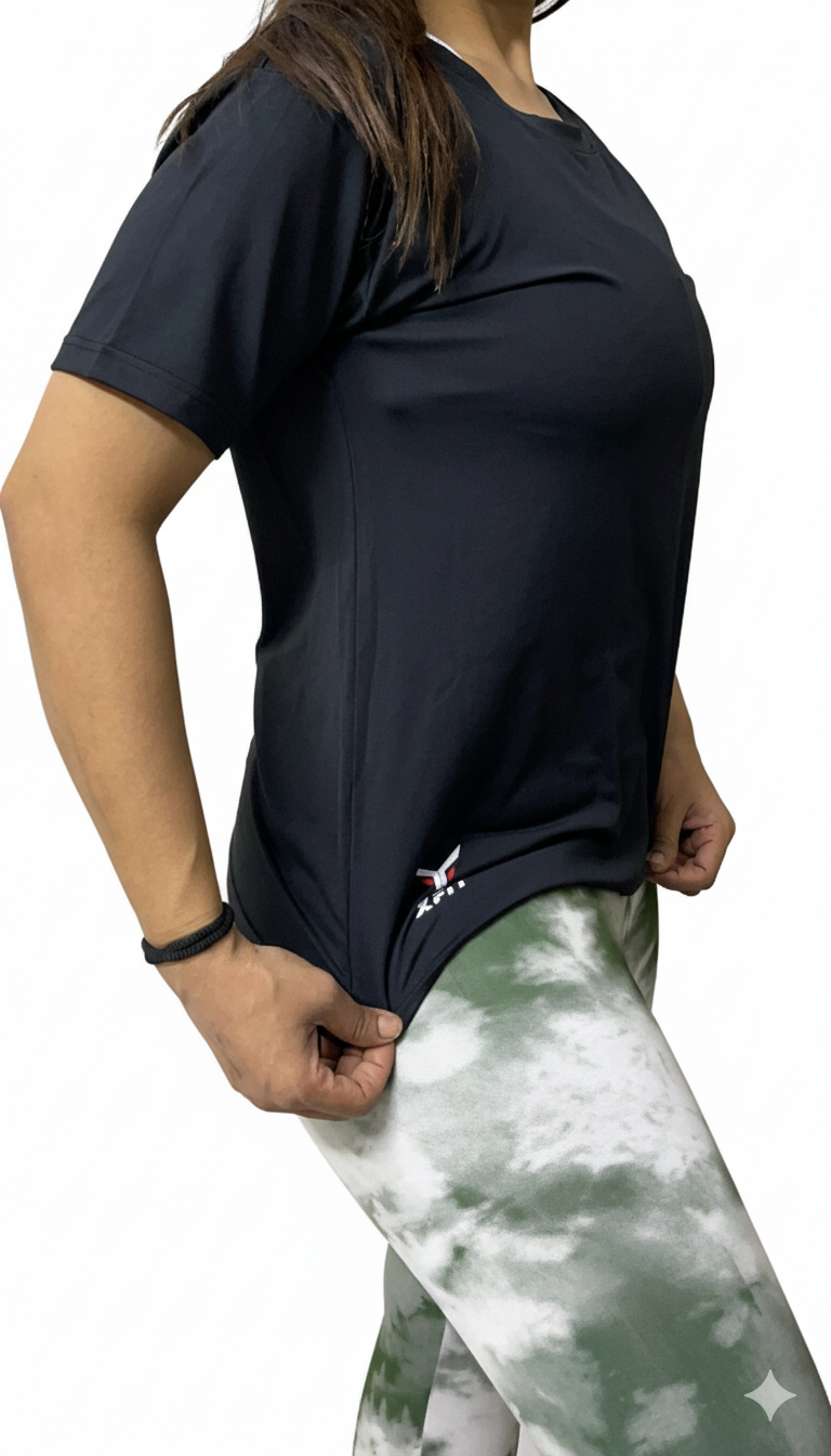 Breathable Mesh-Back Black Training Tee