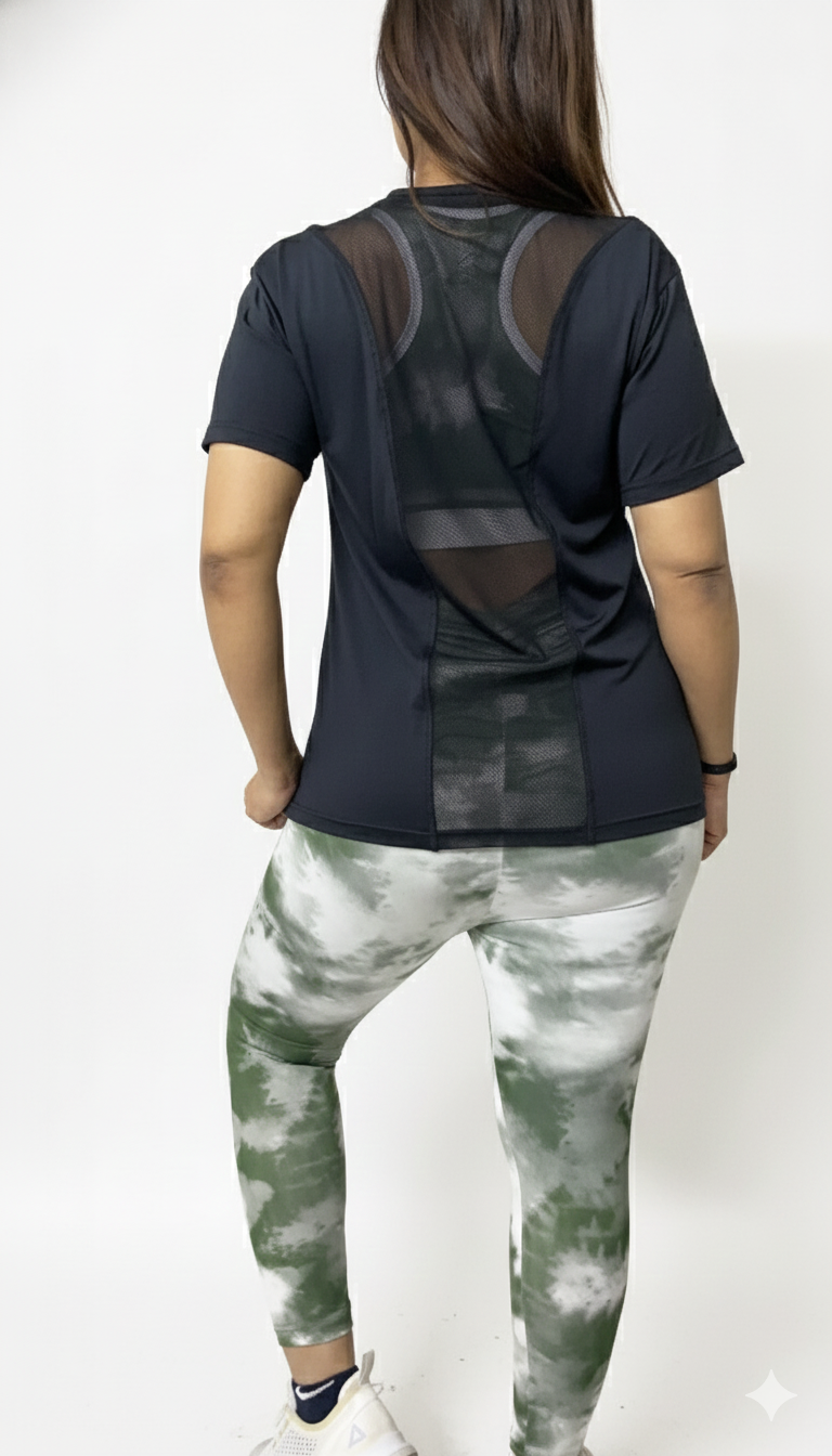 Breathable Mesh-Back Black Training Tee