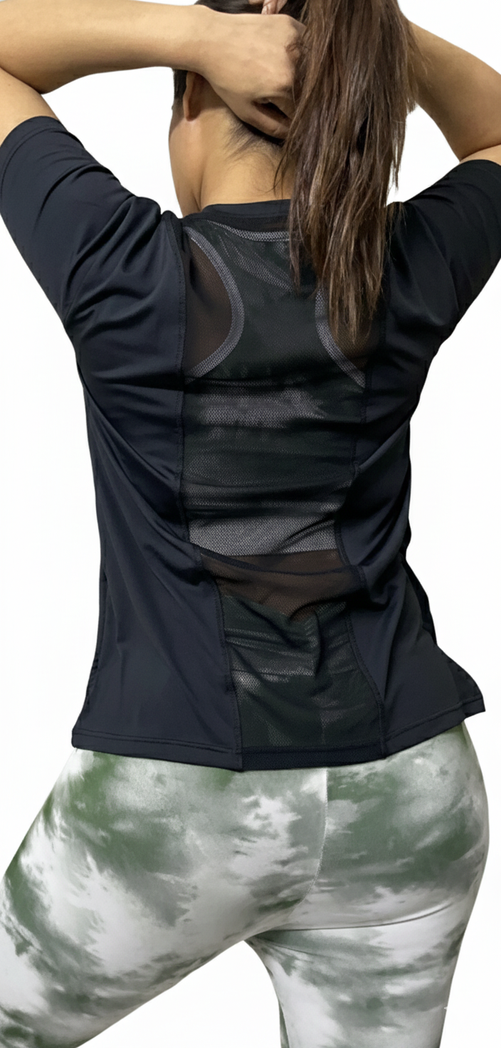 Breathable Mesh-Back Black Training Tee