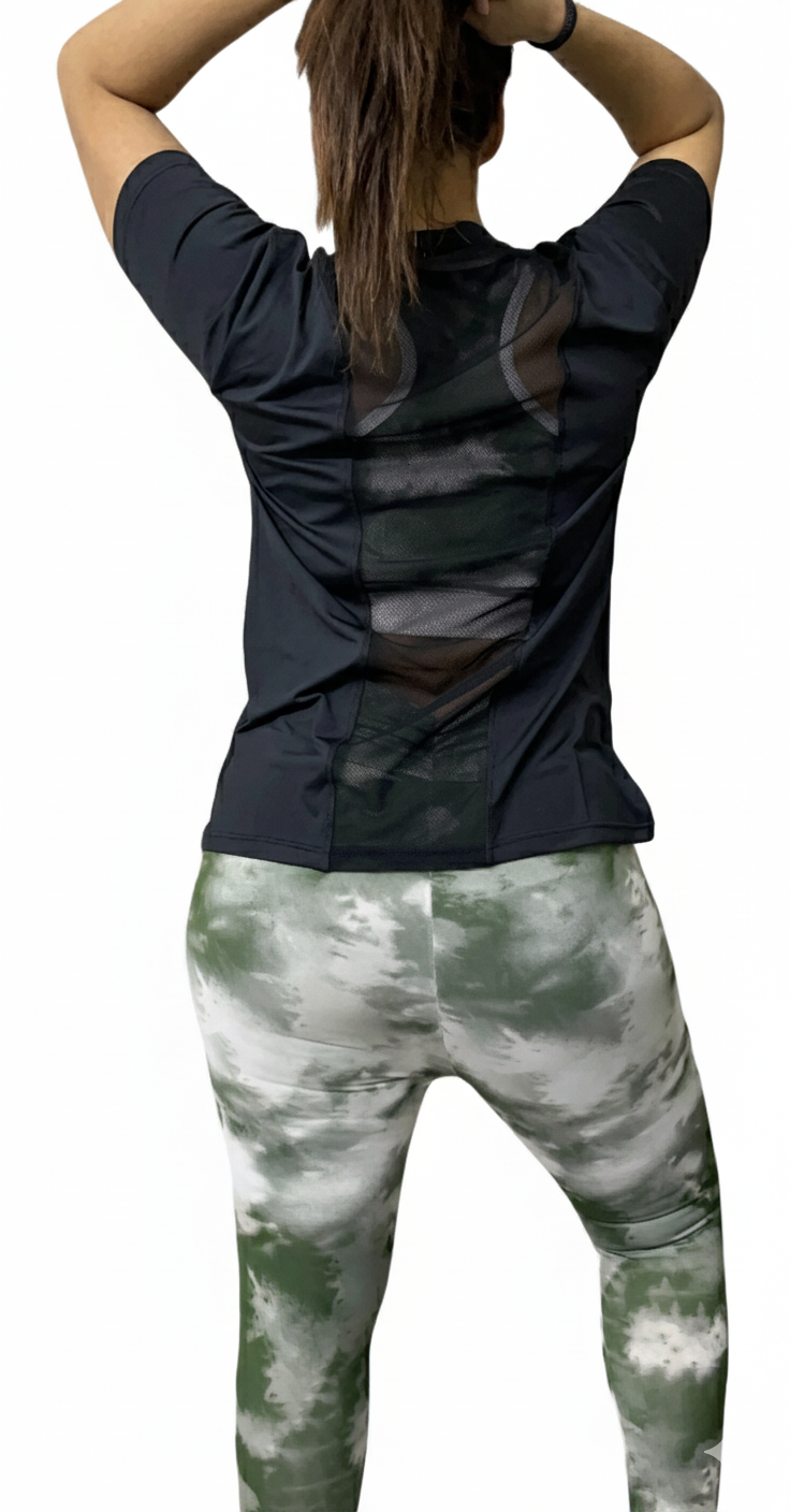 Breathable Mesh-Back Black Training Tee