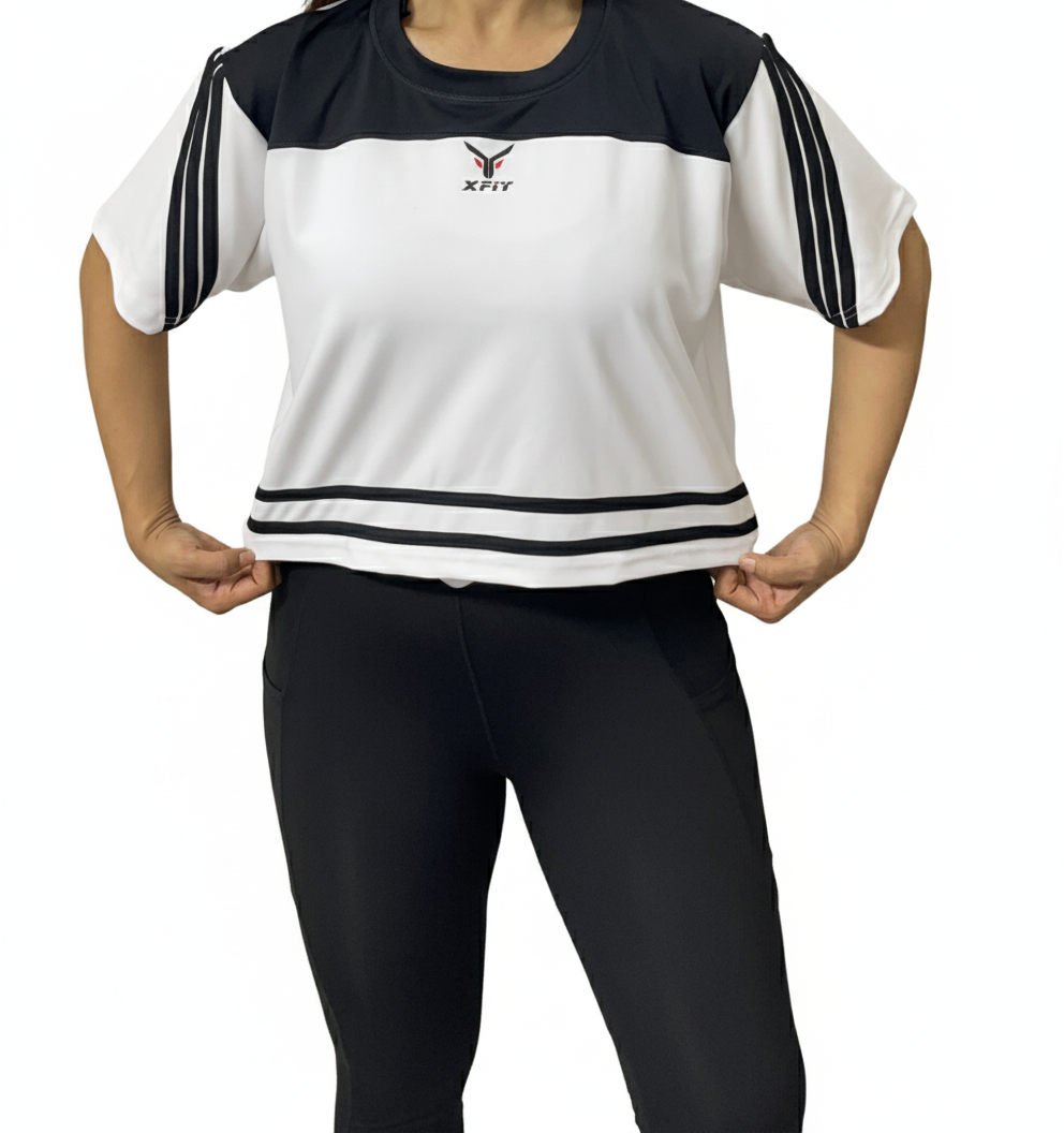 Boxy Fit Multi Stripe Sleeve Gym Tee