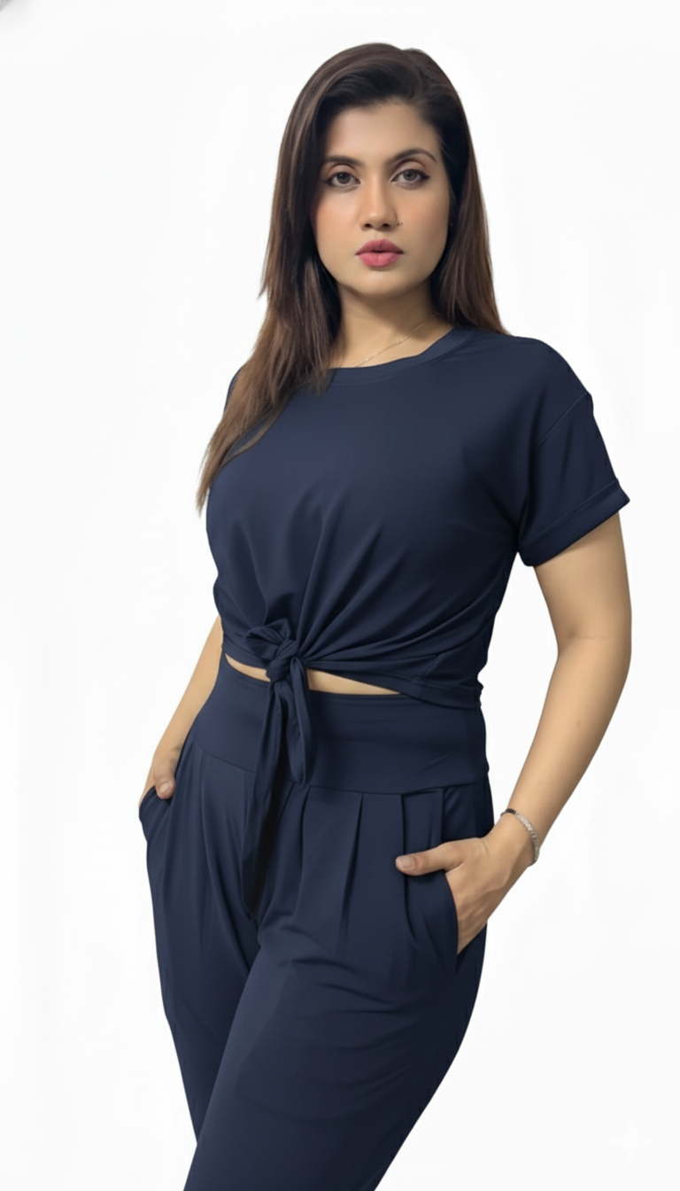 Tie-Front Cropped T-Shirt with Trouser
