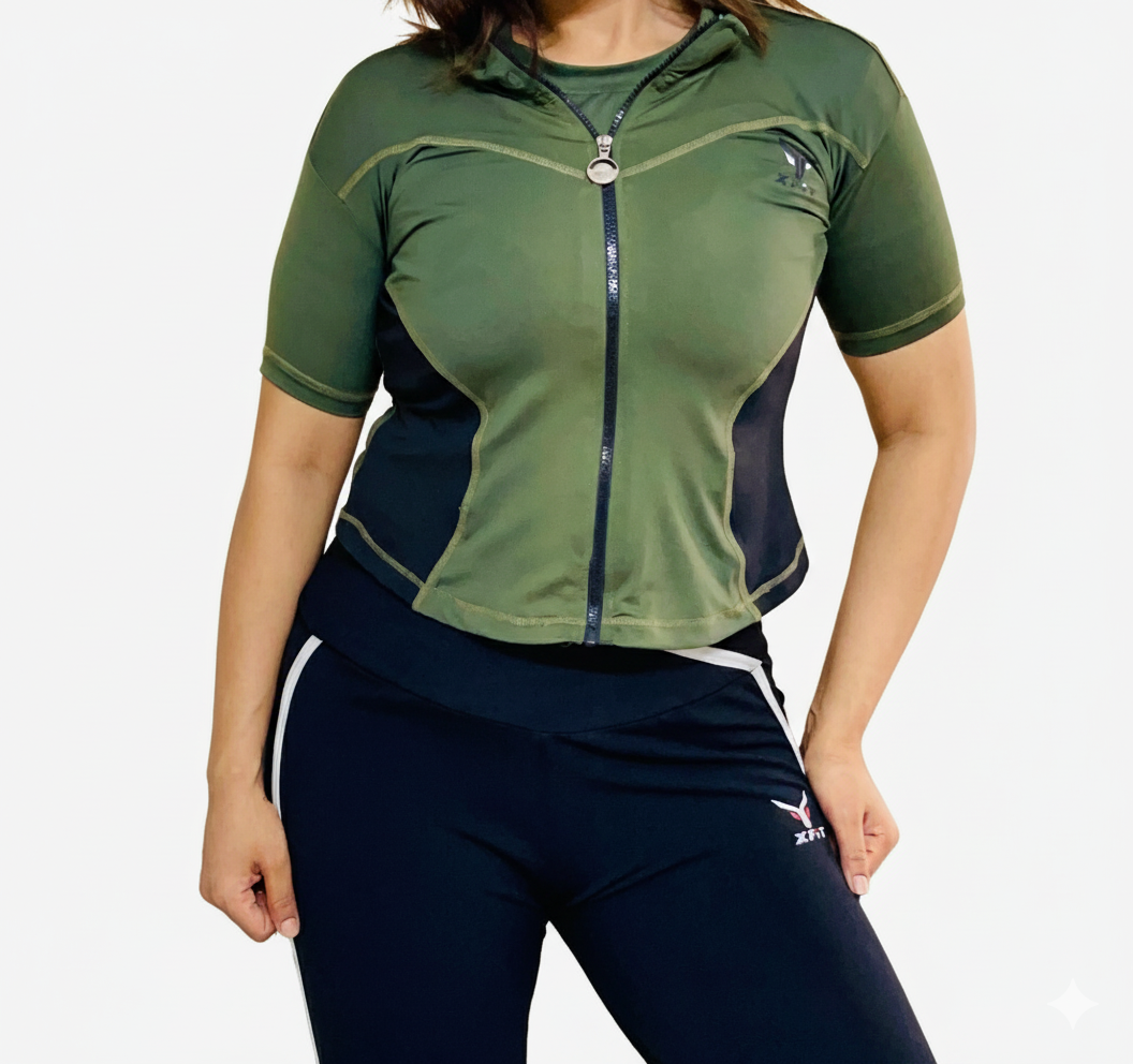 Short-Sleeve Performance Crop Top with Jacket