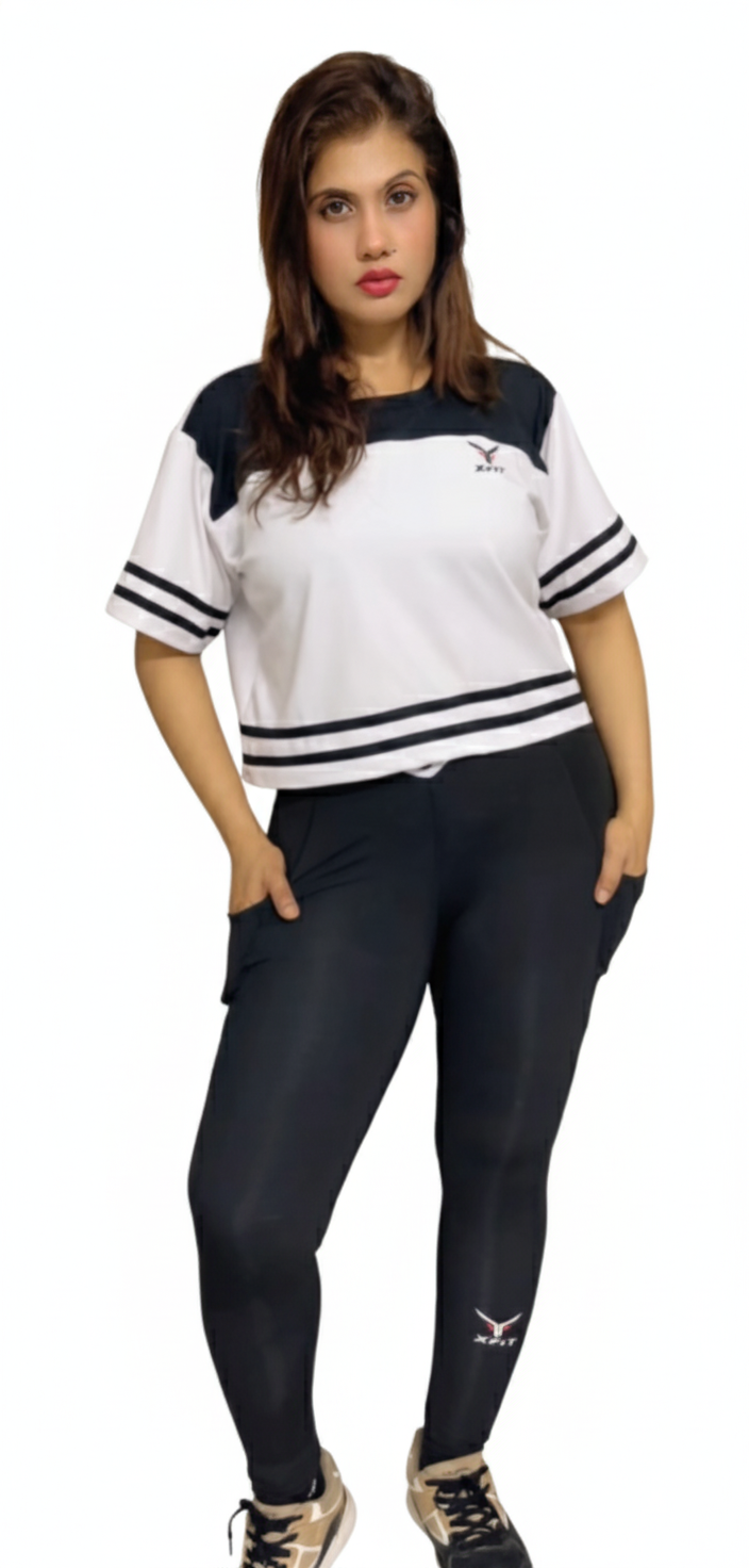 Boxy Fit Multi Stripe Sleeve Gym Tee