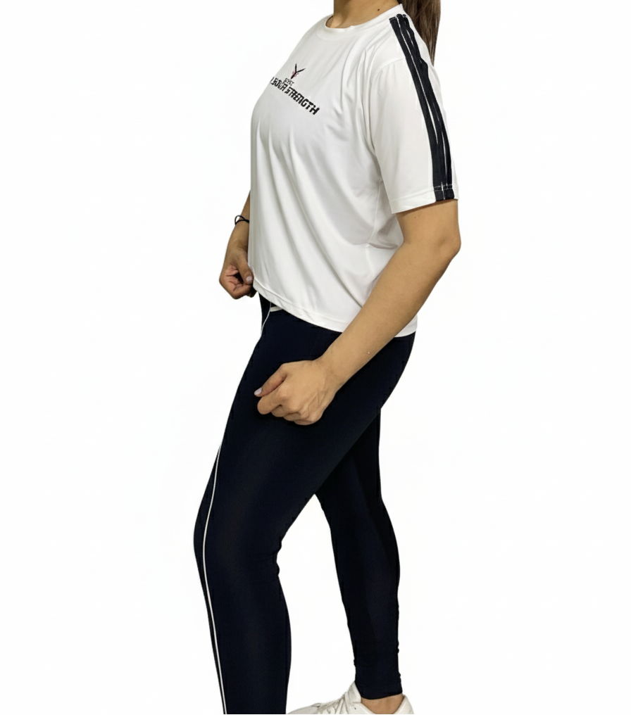 Plain White Contrast Stripes Crop T-Shirt