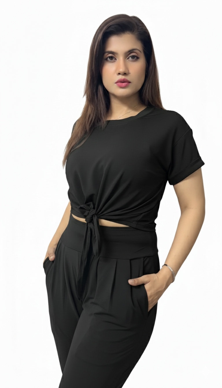 Tie-Front Cropped T-Shirt with Trouser
