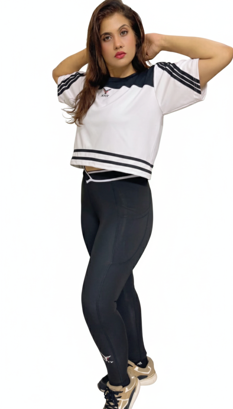 Boxy Fit Multi Stripe Sleeve Gym Tee