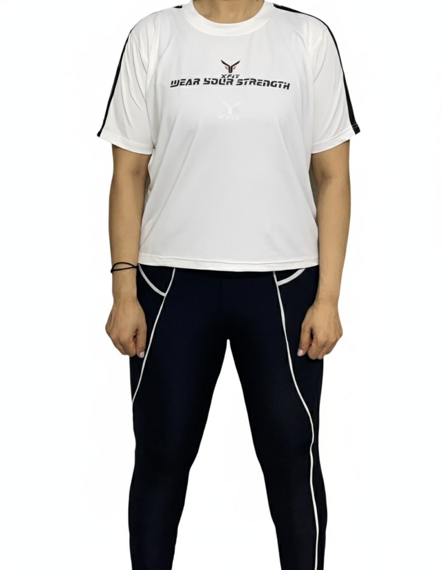 Plain White Contrast Stripes Crop T-Shirt