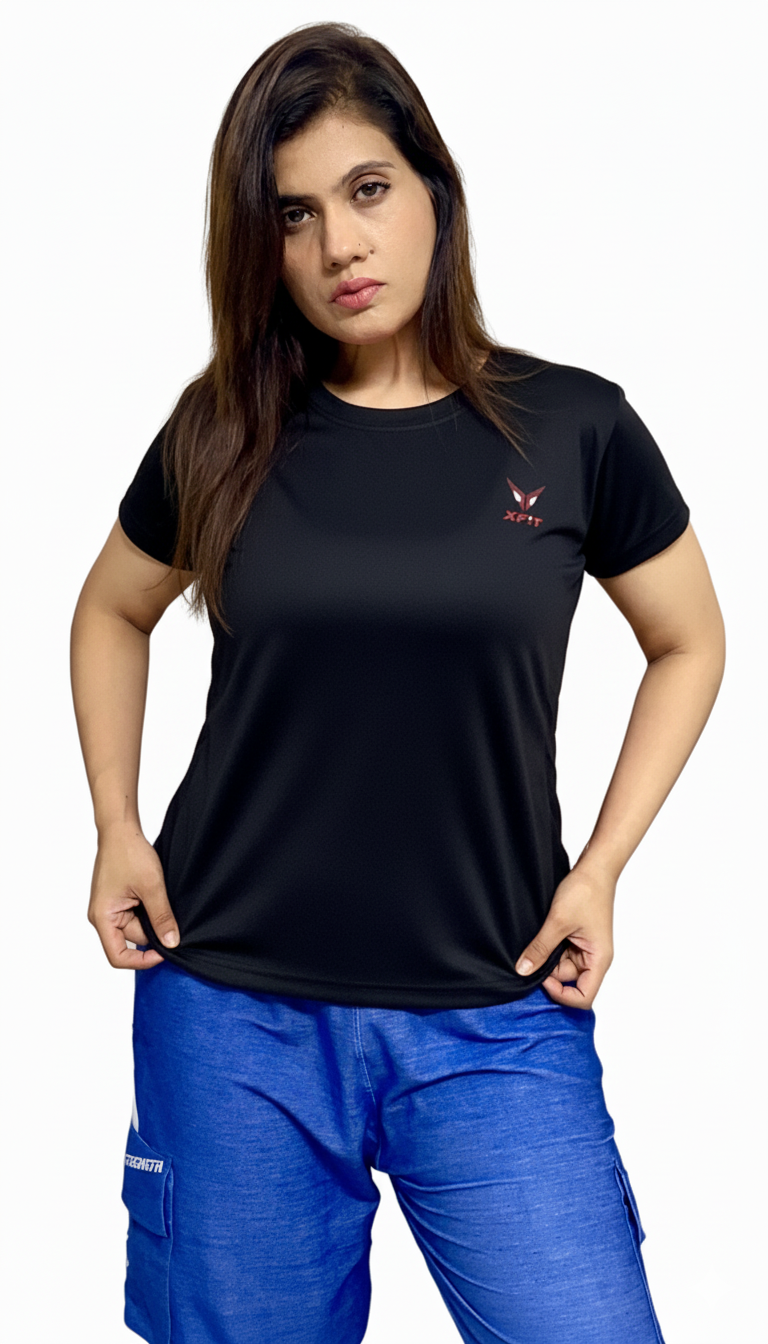 Round Red Plain T Shirts for Gym Girls