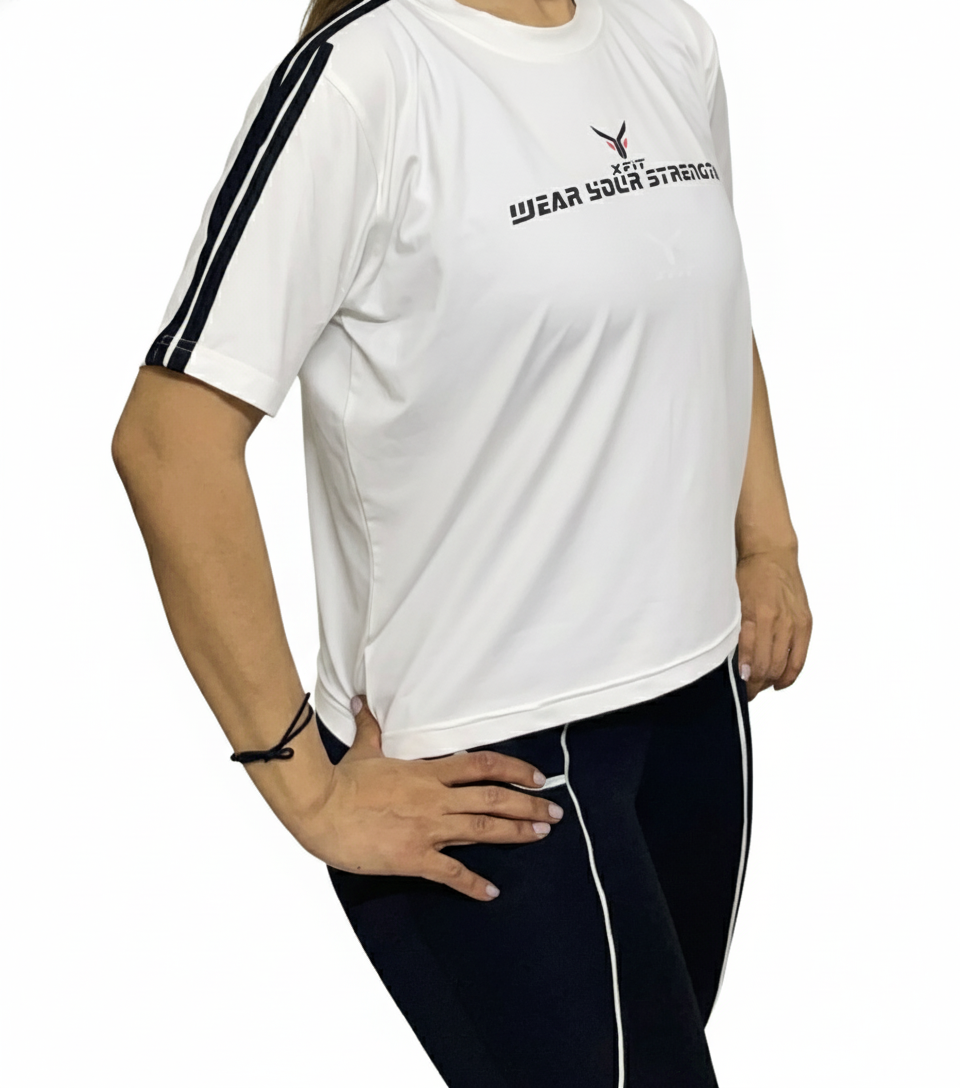 Plain White Contrast Stripes Crop T-Shirt