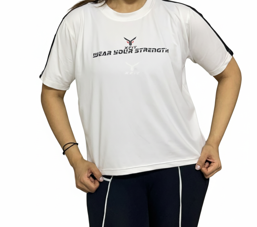 Plain White Contrast Stripes Crop T-Shirt