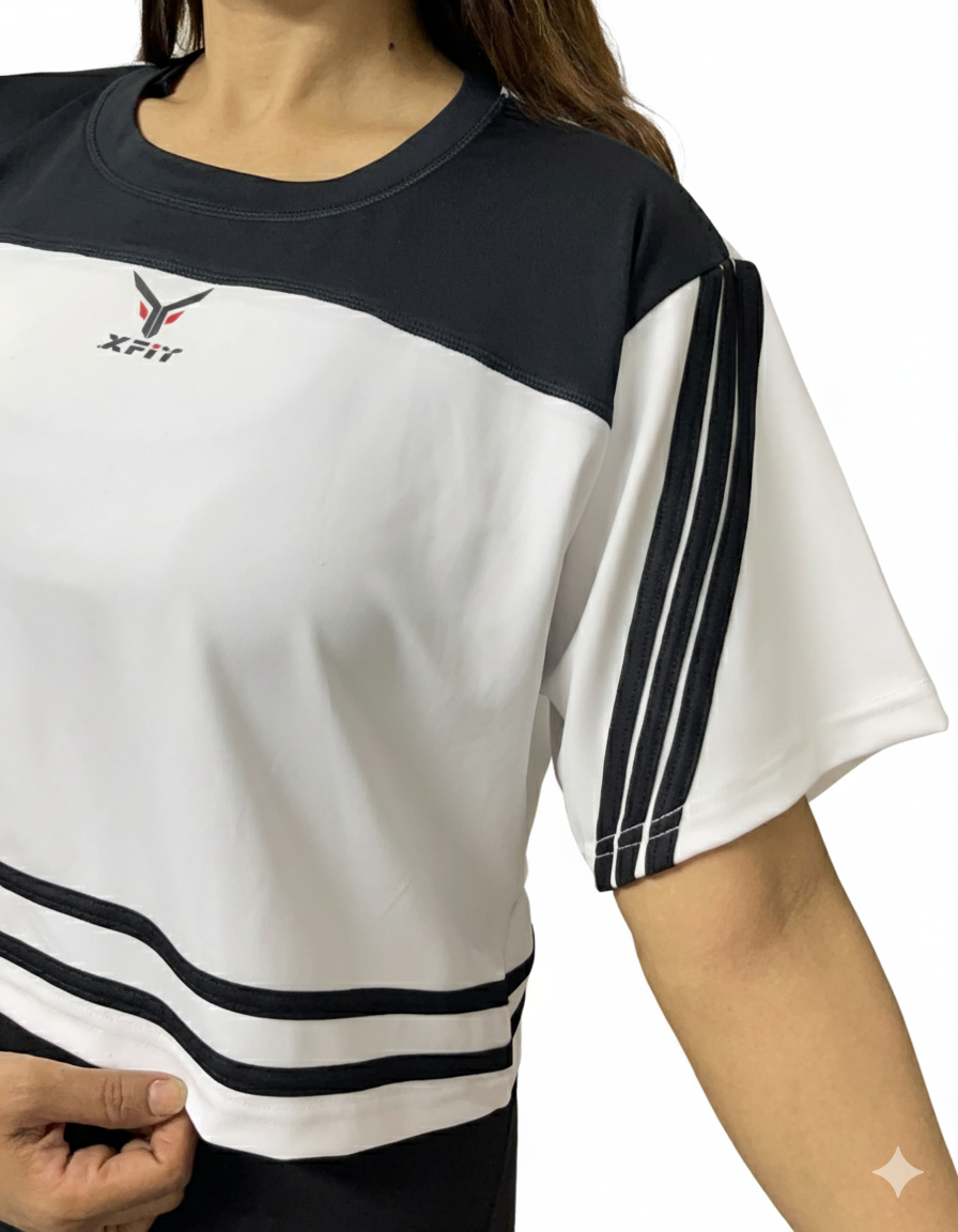 Boxy Fit Multi Stripe Sleeve Gym Tee