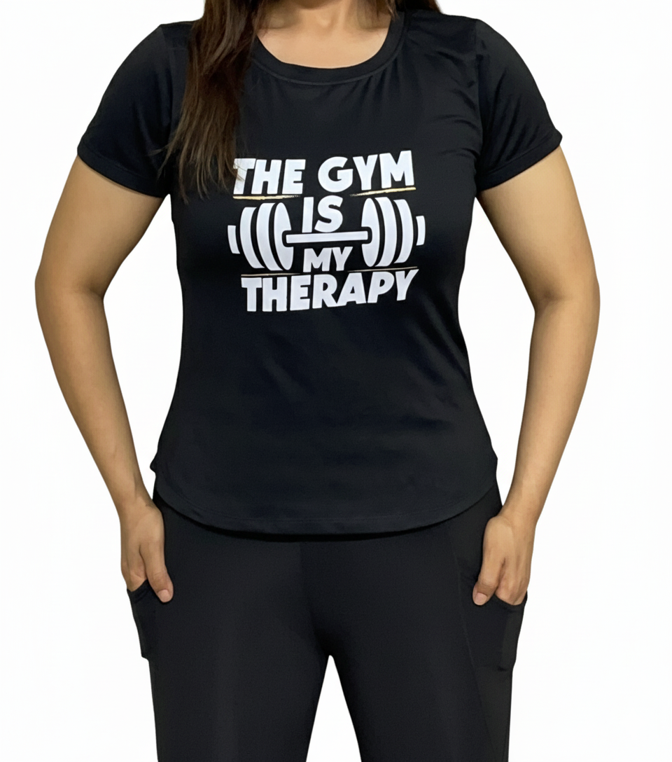 Women’s Black Gym Therapy Printed Tee Shirt by Xfit