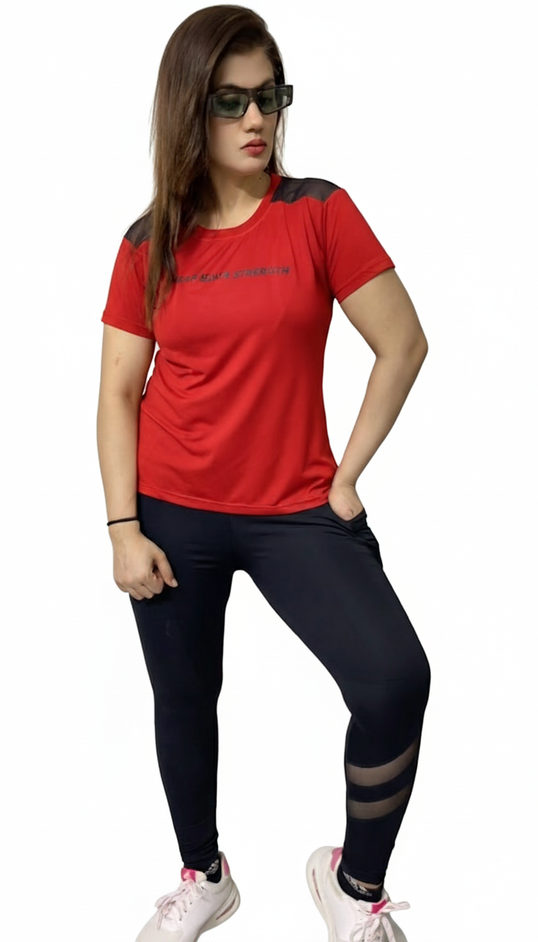 Sport Mesh Back Vented Athletic Top With Gym Tights