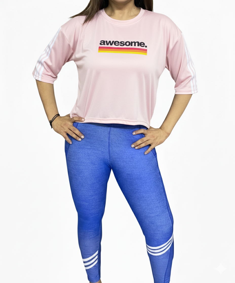 Cropped T-Shirt with Awesome Graphic and Sleeve Stripes