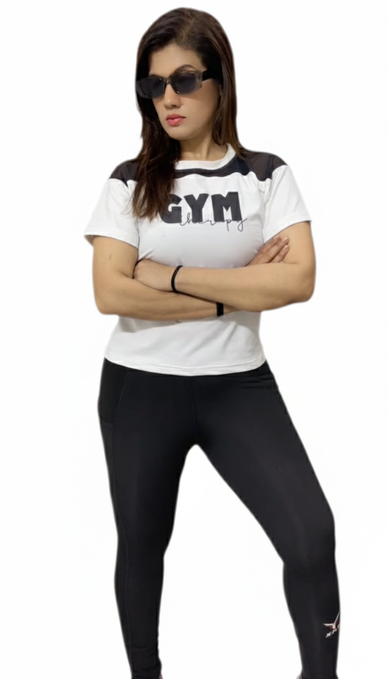 Mesh Insert White Fitness  T-Shirt