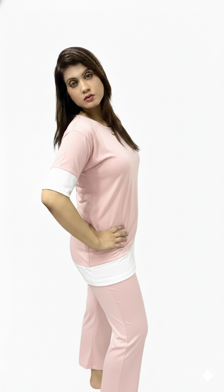 Women's Navy Blue & White Comfort Tunic Set