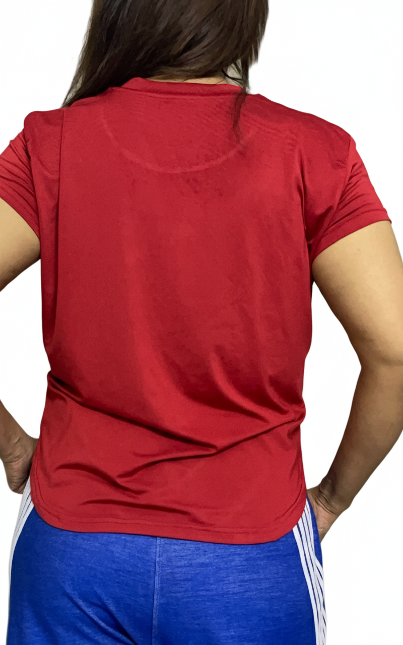 Round Red Plain T Shirts for Gym Girls