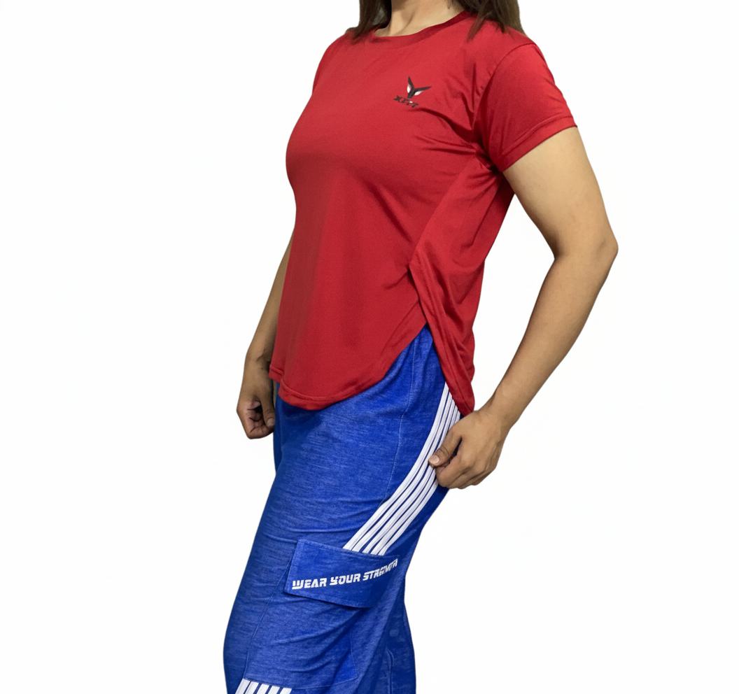 Round Red Plain T Shirts for Gym Girls