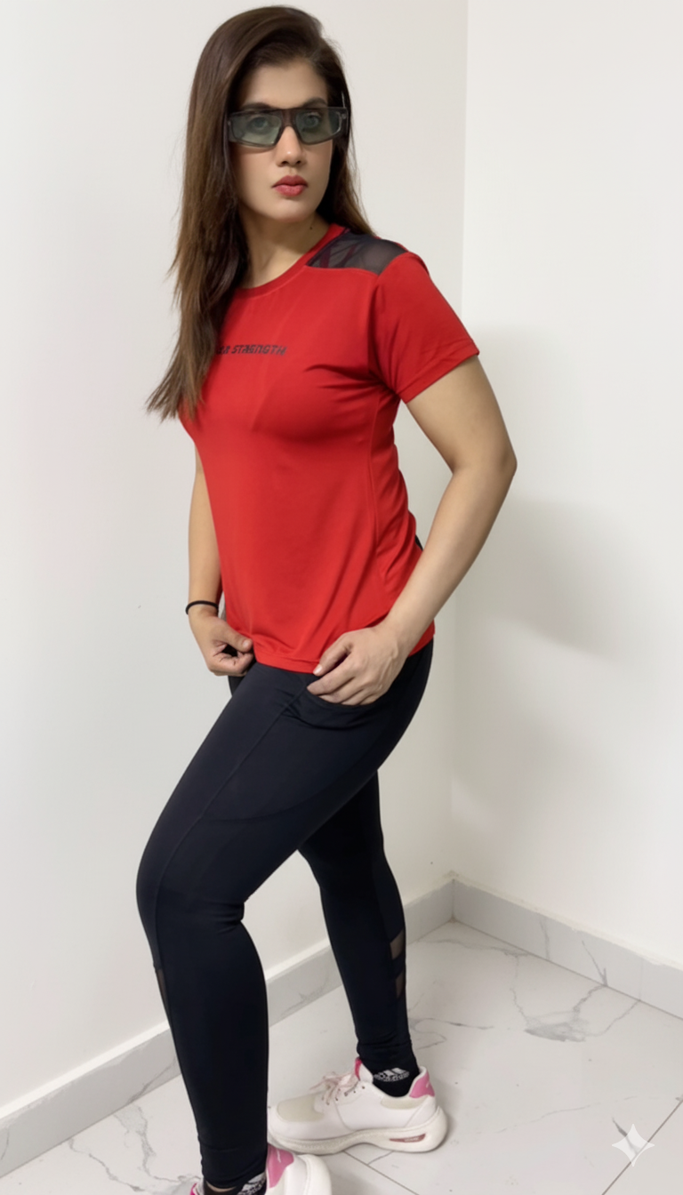 Sport Mesh Back Vented Athletic Top With Gym Tights